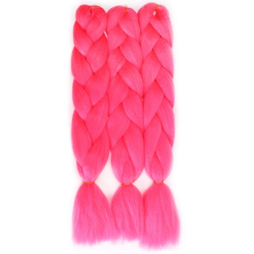 Jumbo Braids Box Braids Braiding Hair Extensions For Braiding Kanekalon Color Extensions for Braids,3 Pcs,24" Rose Pink.