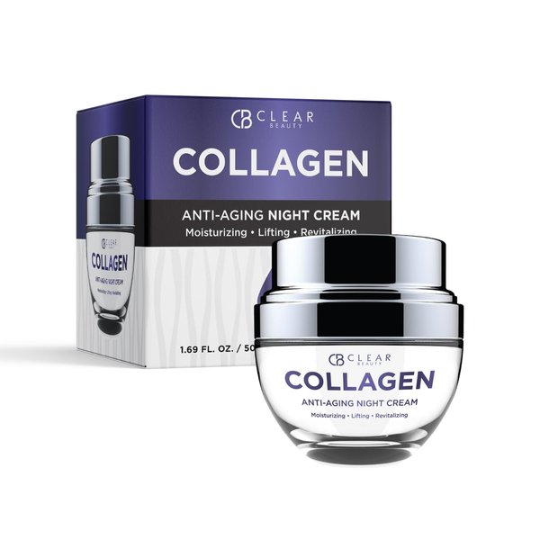 Clear Beauty Collagen Night Face Moisturizer - Moisturizing, Reduce Wrinkles & Fine Lines, Hydrating Night Cream - Cruelty Free Korean Skin Care For All Skin Types - 1.69