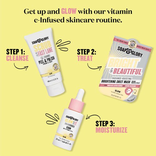 Soap & Glory Bright Squeeze Radiance Boosting Serum Face Mask - Vitamin C + Turmeric Face Mask to Diminish Dull Complexions - Refreshing Face Mask for All Skin Types (50ml)