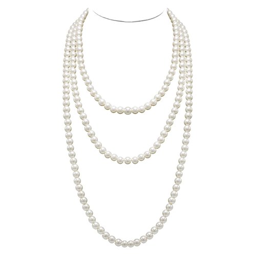 Cryshimmer Long Pearl Necklace for Women Girls Cream White Layered Beaded Strands Necklace 69 Inch