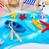 Minatee 25 Pcs Beach Miniature Dollhouse Decoration, Umbrella Palm Chair Miniature Toys Garden Decorations Dollhouse Outdoor Accessories Beach Decorations for DIY Garden Plant Pool (Red, Black)