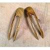 (2) Teak Wood Two Prong Curved 4.5 Inch Hair Stick Pick Pic Pin Fork