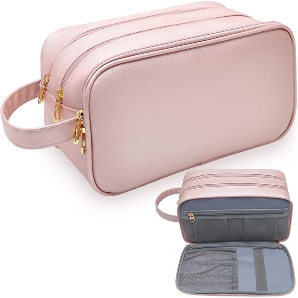 Travel-Accessories Makeup Bag for Women,Water Resistant Toiletry-Bag-For-Travel-Essentials,Dorm Room Essentials,Eco Leather Cosmetic Bag for Full Size Toiletries,Mother's Day Graduation Gifts for Her