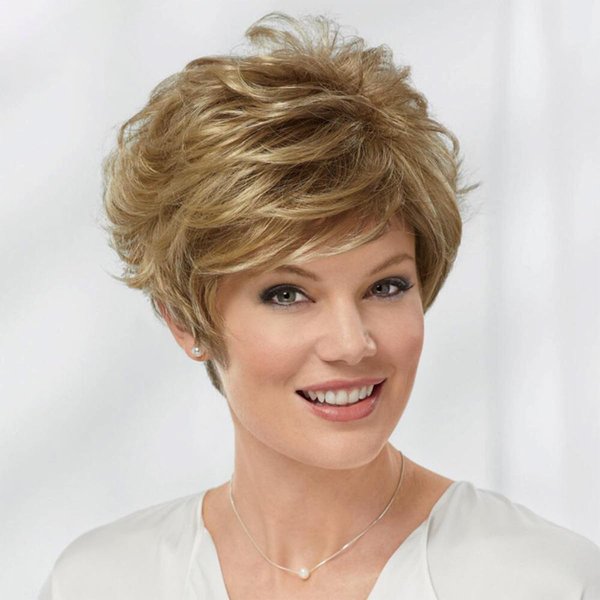 Sallcks Short Curly Blonde Wig for White Women Natural Curly Layered Synthetic Hair Wigs Halloween Costume Wig for Women