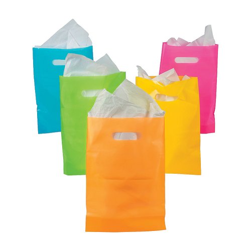 Neon Plastic Gift and Goody Bags - Bulk set of 50-80's Party, Event and Party Supplies