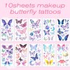 HOWAF 10 Sheets Glitter Butterfly Temporary Face Tattoos, Spring Fairy Flowers Tattoo Stickers for Face Eye Body, Glitter Butterflies Themed Tattoos Stickers for Birthday Party Favors Party Fillers