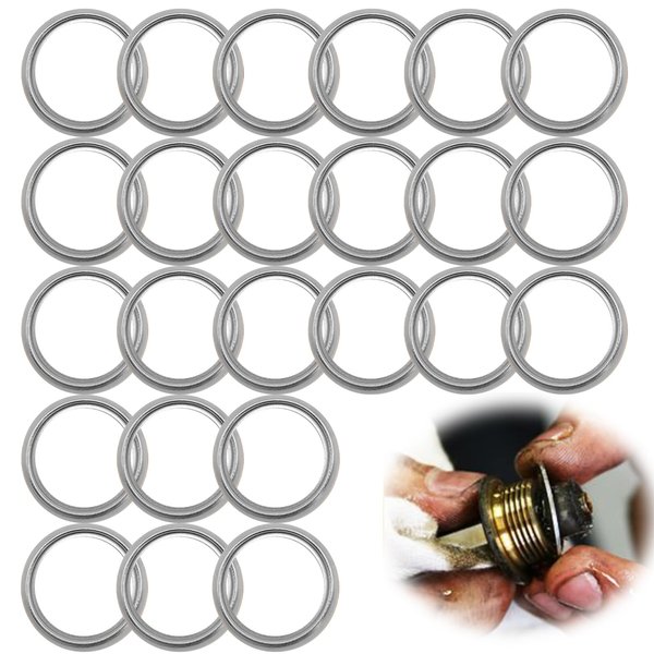 Flygun 24 PCS Transmission Fluid Gasket Seal Steel Rings, 16mm Oil Drain Plug Gaskets Crush Washers The Part #11126AA000, for Subaru Baja Forester Impreza Legacy Outback STI WRX (Silver)