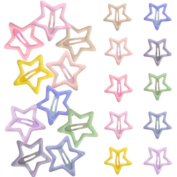 Beavorty 20pcs Metal Snap Hair Clips Girls Cute Solid Candy Color Barrettes Star for Girls Women Hair Accessories