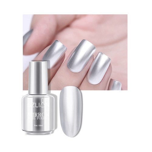 KYDA 18ml Mirror Nail Polish, Bright Colorful Nail Polish for Nail Art, Longlasting Mirror Effect Nail Glue, Gorgeous Reflective Manicure Nail Lacquers-Silver, 0.61 fl oz