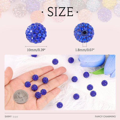 150 pcs 10mm Rhinestone Beads for Crafting, 15 Mixed Colors Shiny Round Shamballa Disco Ball Beads Bulk, Fancy Sparkle Crystal Clay Bead for Necklace Bracelet Earring Jewelry Making and DIY Decoration