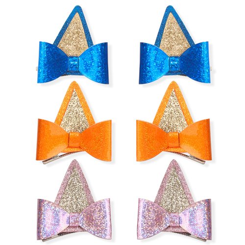 IKUHRMO 6 PCS Blue Ears Hair Clips, Glitter Bow Hair Barrettes Hair Accessories for Kids Halloween Costume Cosplay Theme Party Supplies Birthday Decorations