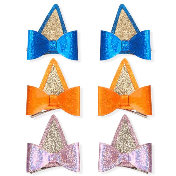 IKUHRMO 6 PCS Blue Ears Hair Clips, Glitter Bow Hair Barrettes Hair Accessories for Kids Halloween Costume Cosplay Theme Party Supplies Birthday Decorations