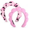 Wecoe 2pcs Skincare Headband For Washing Face Spa Makeup Face Wash Headband Cute Pink Black Cheetah Leopard Printed Puffy Sponge Bubble Headband Hair Accessories For Women Girls Kids Teens Gifts