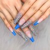 Artquee 24pcs French Blue Ballerina Diamond Long Glossy Coffin Fake Nails Press on Nail False Tips Manicure for Women and Girls