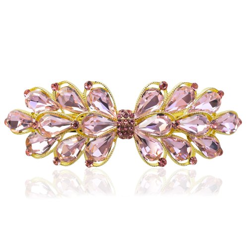 JULIYOOYOO Crystal Hair Barrette Clips for Women and Girls,Stylish and Elegant Hair Accessories,Hair Barrette Clip with Rhinestones Embedded as Decoration Teacher Appreciation Gifts(Pink)