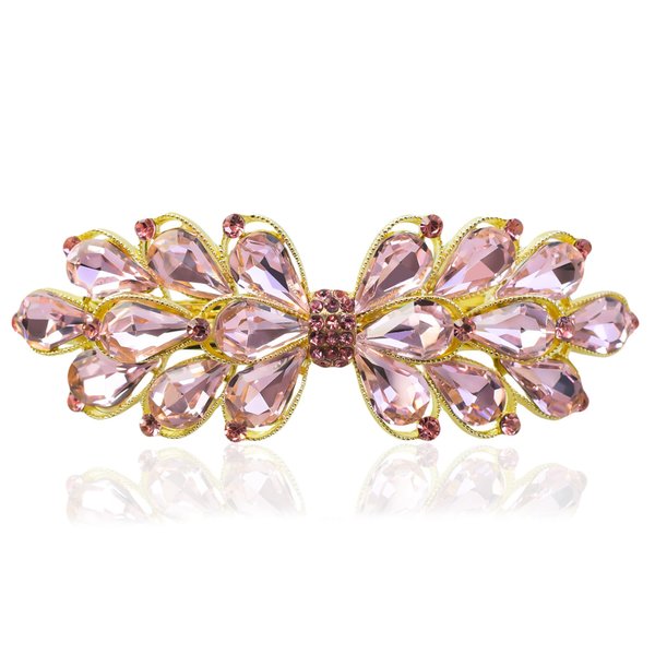 JULIYOOYOO Crystal Hair Barrette Clips for Women and Girls,Stylish and Elegant Hair Accessories,Hair Barrette Clip with Rhinestones Embedded as Decoration Teacher Appreciation Gifts(Pink)
