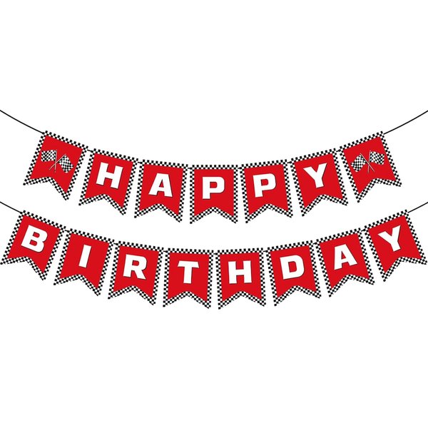 Elaliyi Race Car Birthday Banner Race Car Birthday Party Decorations Checkered Happy Birthday Banner Racing Flag Party Themed Party Supplies Decorations (Red)