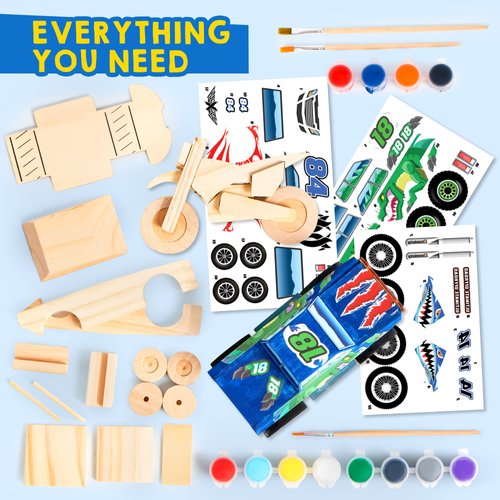 JOYIN Kids Craft Kit Build & Paint Your Own Wooden Race Car Art & Craft Kit DIY Toy Make Your Own Car Truck Toy Construct and Paint Craft Kit, Presents for Kids