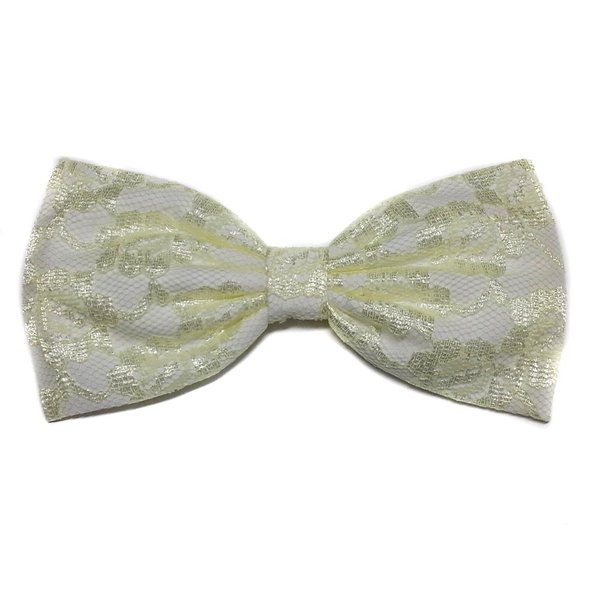 Lolita Inspired Hair Bow Collection-lace-glitter (Pale Yellow Lace, Barrette)