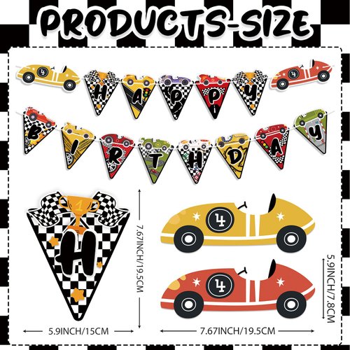 OTTPOOM Race Car Birthday Party Decorations Vintage Race Car Happy Birthday Banner Retro Racing Cars Theme Birthday Banners Party Supplies