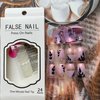 Pink Press on Nails Square Fake Nails Medium Length Glue on Nails Purple Pink False Nails with Black Leaf Glitter Design Gold Line Acrylic Press on Nails Cute Artificial Nails Glossy Stick on Nails
