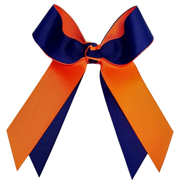 Victory Bows Two Color Grosgrain Hair Bow- The Juliet Navy Blue and Orange- Made in the USA Pony Tail Band SB800