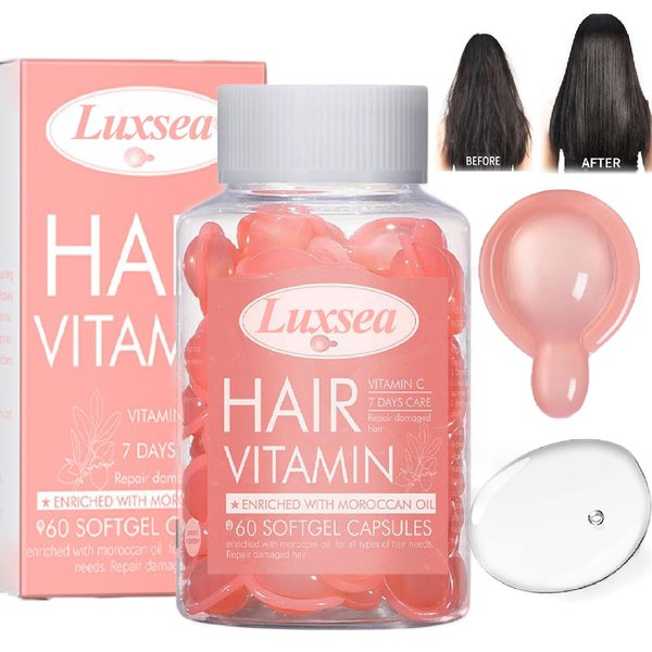 Luxsea Hair Oils, Hair Treatment Serum Oil Capsules, Vitamin E Capsules for Split Ends Hair Treatment, Hair Repair Essence for Dry Damaged Hair Care,Healthier Smooth Silky Thicker Hair Growth