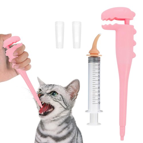 Cat Pill Shooter, Dog Pill Shooter, Ergonomic Design, Small and Portable, Easy to Clean, Reusable, Suitable for Cats and Dogs (Pink)