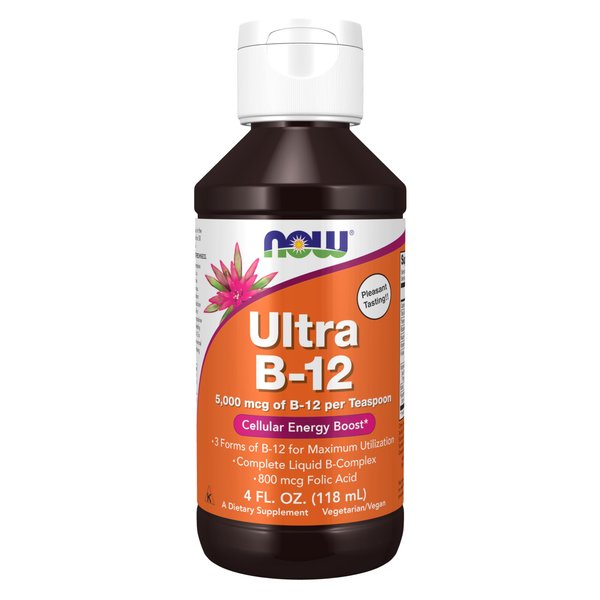 NOW Supplements, Ultra B-12, Liquid, 800 mcg Folic Acid, Cellular Energy Production*, 4-Ounce