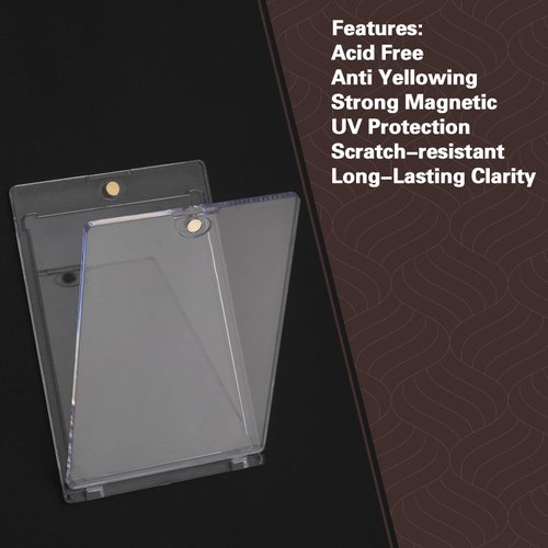 Frtrche Magnetic Trading Card Holders with Adjustable Display Stand, 35pt Hard Card Case, Card Protectors, Card Sleeves Display Case for Baseball Sports Games Cards (5 Packs)