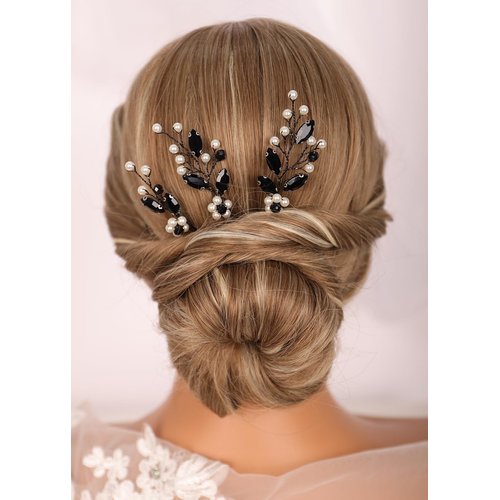 Kercisbeauty 3pcs Flower Rhinestones Beads Pearl Long Hair Pins Set for Women Girls Wedding Bridal Bridesmaids Handmade Cute Hair Piece Jewelry