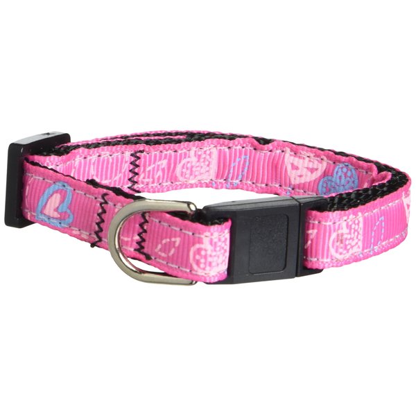 Mirage Pet Products Crazy Hearts Nylon Cat Safety Collars, Bright Pink