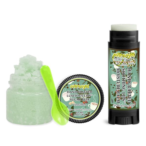 CinnaMint Soothing & Luscious Lips by OverSoyed Exfoliator & Chapped Lip Repair Lip Care Combo | Artisan Handcrafted to Order Spicy Cinnamon Cooling Mint Flavored Exfoliating Sugar Lip Scrub & Lip Moisturizer Balm Gift Set