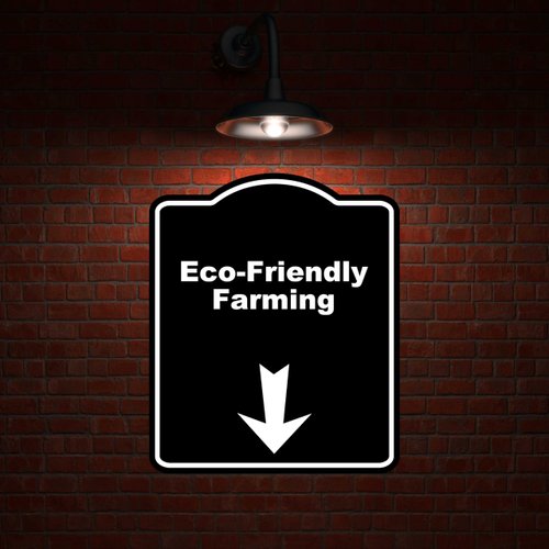 Eco-Friendly Farming Black Sign Arrow Down Aluminum Composite Sign 8.5 x 10 inches