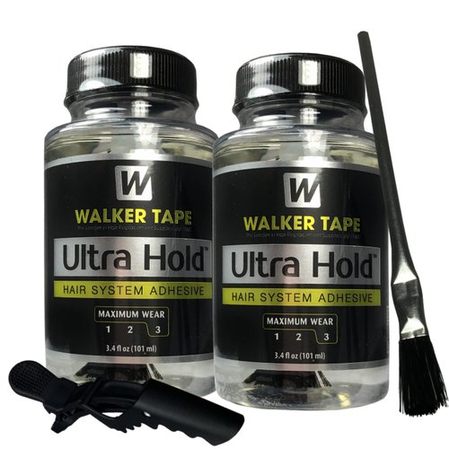 2pcs Ultra Hold Hair System Adhesive 3.4oz w/Hair Clip & Brush Bundle Pack | Waterproof Invisible Long-Lasting | Front Bonding Weave Toupees Wigs Extensions Lace Wig Glue | Bold Hold Adhesive