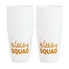 BLUE PANDA 16 Pack Reusable Happy Birthday Party Cups for Women, Birthday Squad Plastic Tumblers for Adults (White, 16 oz)
