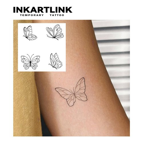 INKARTLINK Tattoo Tech, 2 Sheets Medium Semi Permanent Tattoo, Temporary Tattoos, Last 1-2 Weeks, Waterproof, Realistic Look, No Adhesive, No Reflection (Line Butterfly)
