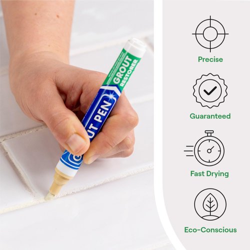 Grout Pen Cream Tile Paint Marker: Waterproof Grout Paint Pen, Tile Grout Colorant and Sealer Pen for Bathroom, Shower, Kitchen, More - Cream, Wide 15mm Tip (20mL)