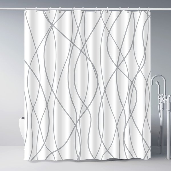 Punkray Grey and White Striped Fabric Shower Curtain for Bathroom with 12 Hooks, Curtains 72 Inches Long, Weighted Hem,Waterproof Bath Accessories Hotel Style - Machine Washable