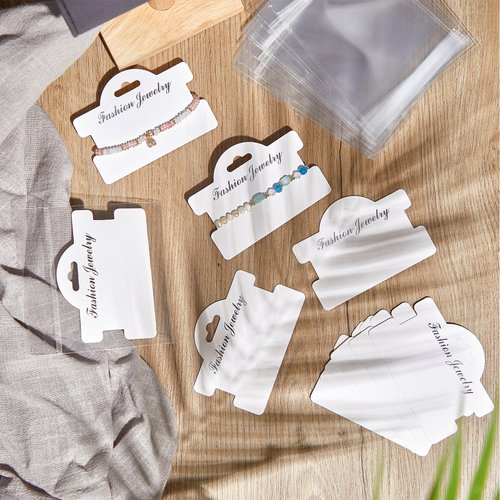 Fulmoon 100 Pcs Bracelet Display Cards 3.94 x 2.83 Inch Jewelry Display Hanging Cards Bracelet Packaging Necklace Cards for Selling Jewelry Earrings Showing Tags with 4.33 x 5.51 Inch Bags for Jewelry