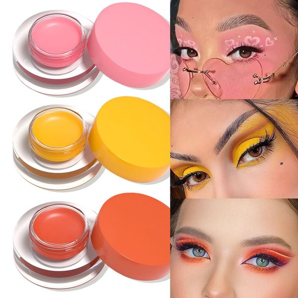 evpct 3Pcs Coral pink Yellow Orange Gel Eyeliner Waterproof Smudge Proof Eyebrow Cream Pomade Set with Brushes Long Wear Last All Day,Work Great with Eyebrow Eyeliner Face Body Paint Stick 112+118+122