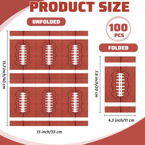 Kochorie 100 Pieces Football Napkins Disposable Football Party Napkins 7.8 x 4.3 Inches Football Paper Cocktail Napkins Football Birthday Supplies Decorations for Football Party Game Day