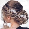 Barode Bridal Wedding Hair Pins Silver Sparkly Rhinestones Flower Hairpin Pearl Bride Hair Accessories for Women and Girlss(Pack of 2) (Silver)