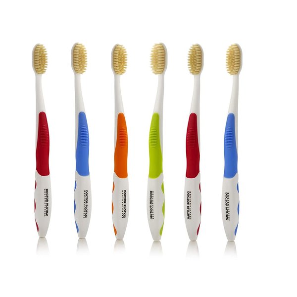 MOUTHWATCHERS Dr Plotkas Extra Soft Flossing Toothbrush Manual Soft Toothbrush for Adults, Ultra Clean Toothbrush, Good for Sensitive Teeth and Gums, Multicolor, Stocking Stuffers - 6 Pack