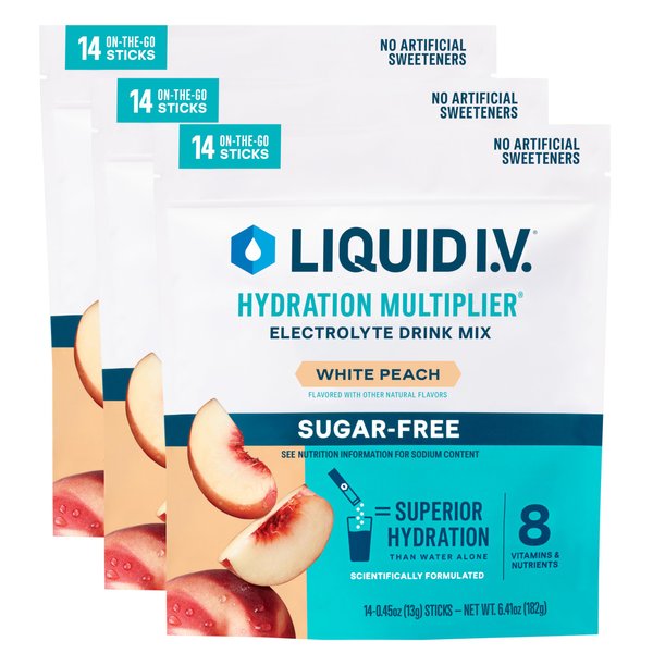 Liquid I.V.® Hydration Multiplier Sugar-Free - White Peach | Electrolyte Powder Drink Mix | 3 Pack (42 Servings)