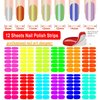 DANNEASY 12 Sheets Fluorescence Color Nail Wraps for Women Self Adhesive Nail Polish Stickers Stick on Nail Polish Strips Gel Fingernail Sticker Nails with Nail File, Cuticle Stick