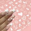 8 Sheets Heart Nail Stickers - White Love Nail Decals, Heart Nail Art Stickers for Valentine's Day 3D Self-Adhesive Designs Simple Stylish French Heart Nail Charms for Women Girls DIY Nail Decoration