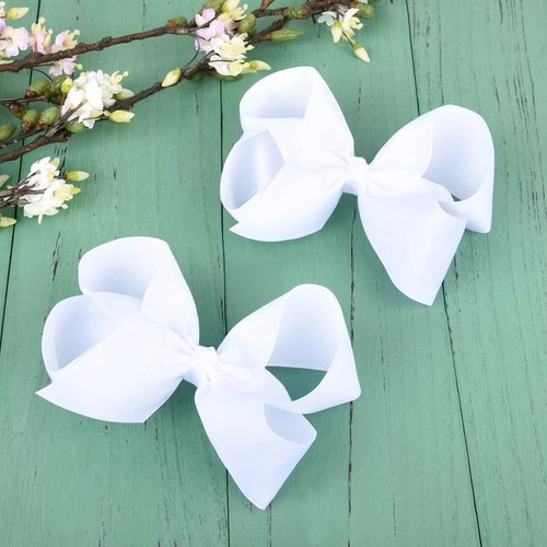 DEEKA 12 PCS 6" Big Hand-made Grosgrain Ribbon Hair Bow Alligator Clips Hair Accessories for Little Teen Toddler Girls - White