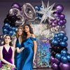Chrome Purple and Blue Balloon Garland Arch Kit 130Pcs Double stuffed lilac Silver Metallic Balloons For 2024Graduation Galaxy Space Disco Theme Video Game for Euphoria Party birthday decorations