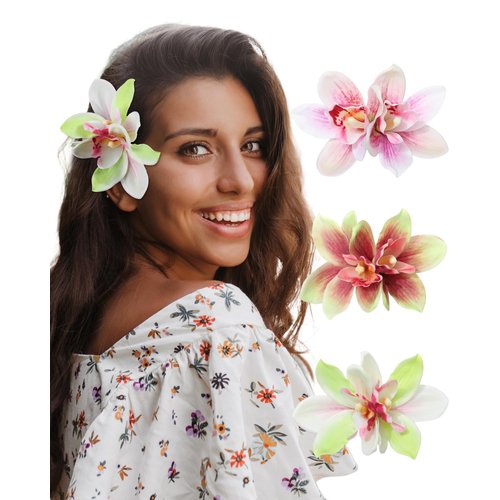 3 PCS Hawaiian Flower Hair Clips for Women Orchid Flower Hair Clips Artificial Flower Hair Barrettes Hibiscus Flower Hair Clips for Wedding Bridal Beach Party